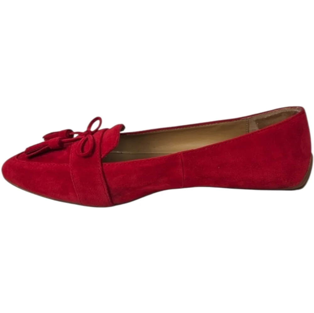 Talbots Francesca Red Suede Driving Flats Bow Tassel Pointed Toe 6.5